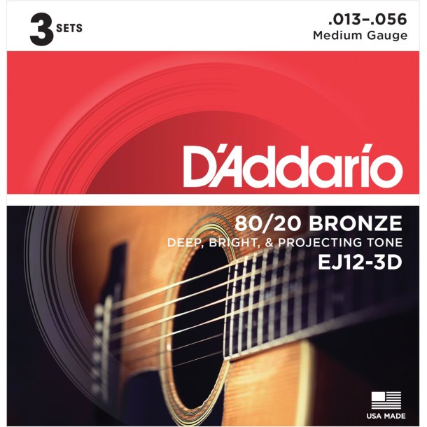 D'Addario EJ12-3D, 013-056 3-pack 80/20 Bronze